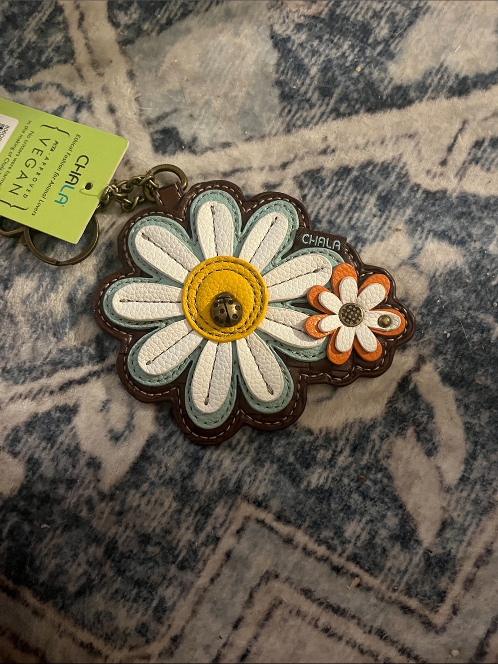 Chala Floral Daisy Keychain Wallet - White, Yellow, Light Blue, Orange, Brown